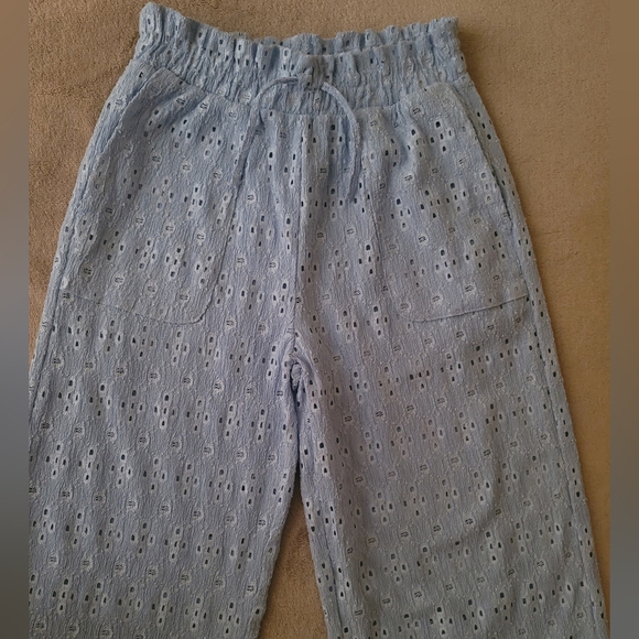 Zara Girl Eyelet Light Blue Wide Fit Pants Size 11-12 - Picture 3 of 4